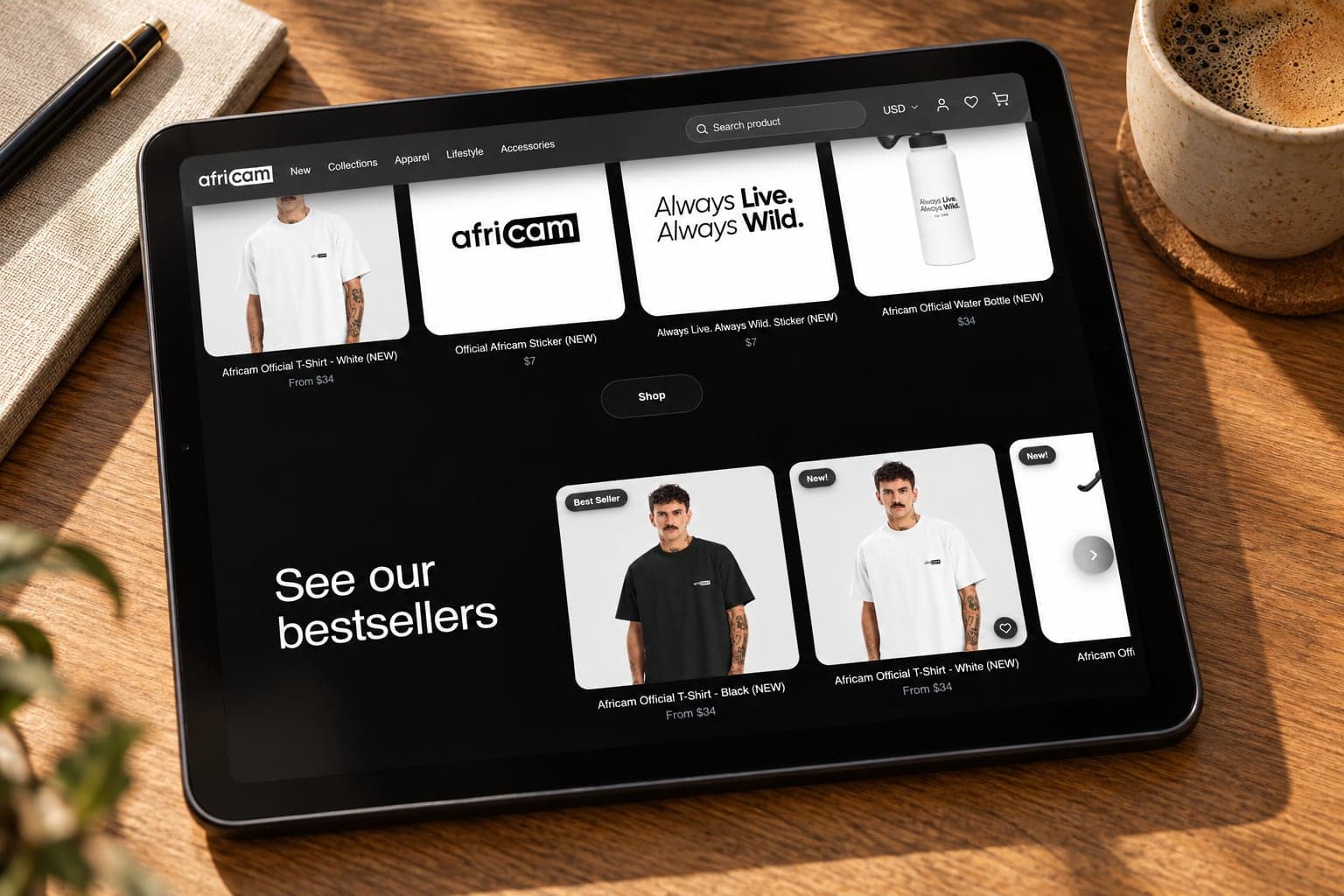 The Africam shop on a tablet
