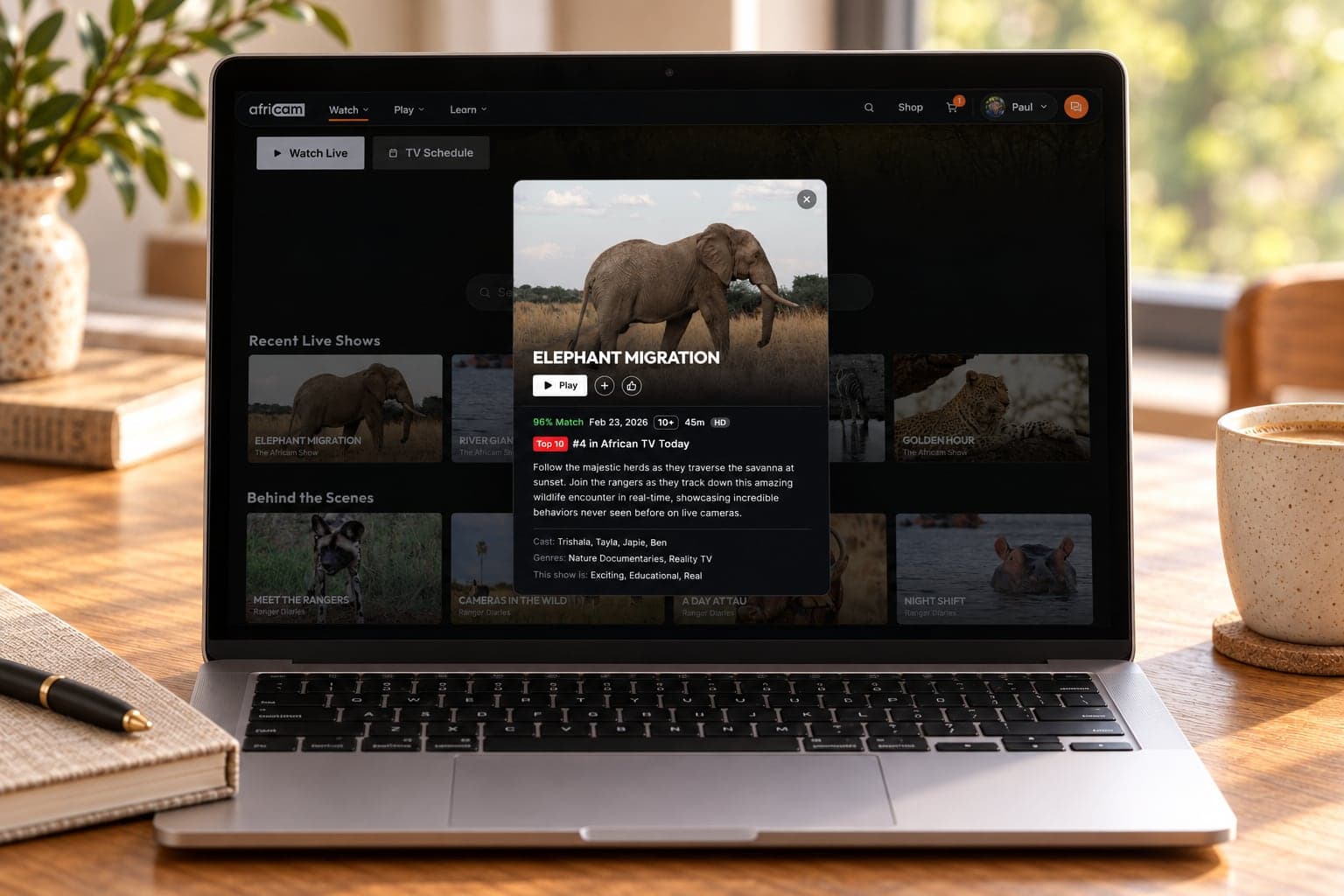 Africam TV on a laptop